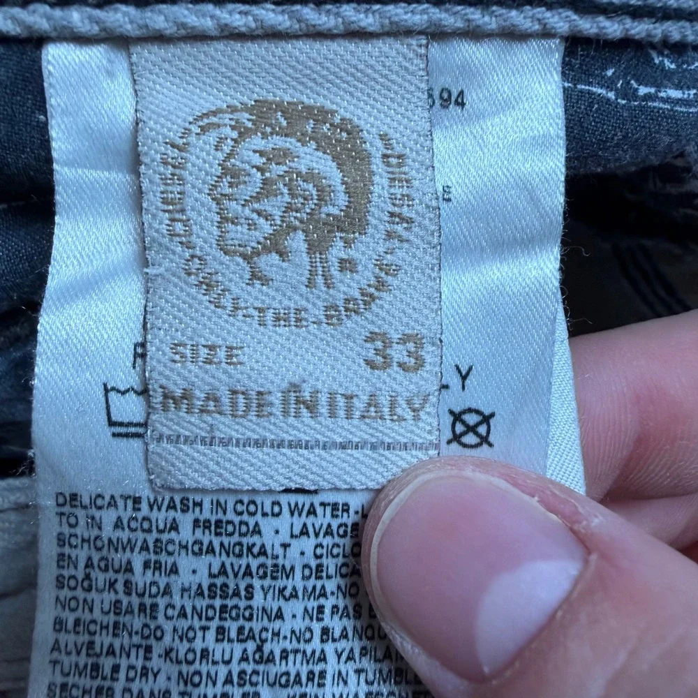 Diesel Krooley Jeans Mens 33x30 Gray Slim Carrot Distressed Made in Italy 008X9